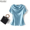 ZANZEA Women's Elegant Satin Summer Blouse ATHLEXES