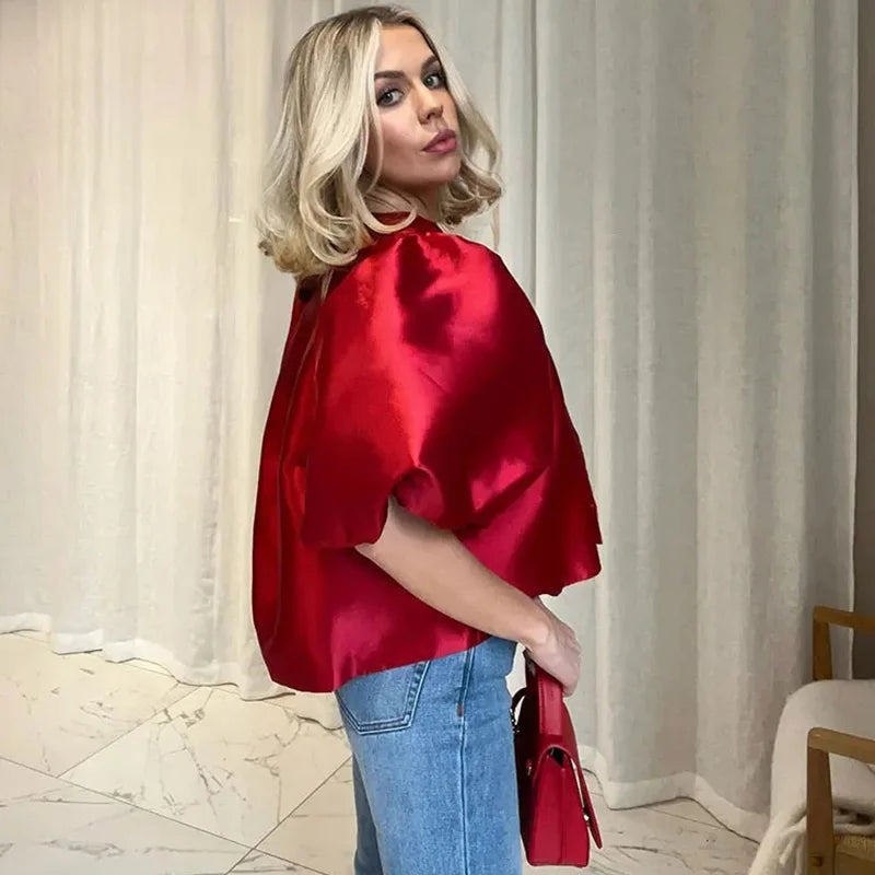 Elegant Puffy Sleeve Blouse for Women 2025 Summer Tops ATHLEXES
