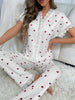 Chic Heart Print Lace Trim Pajama Set for Women ATHLEXES