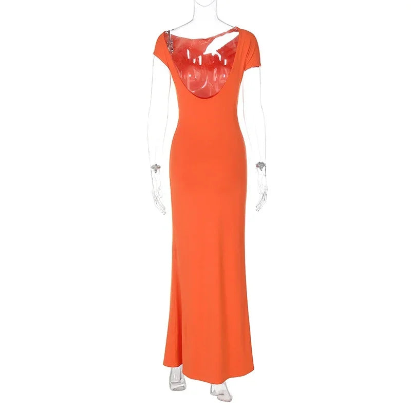 Chic Hollow Backless Maxi Dress with Metal Buckle ATHLEXES