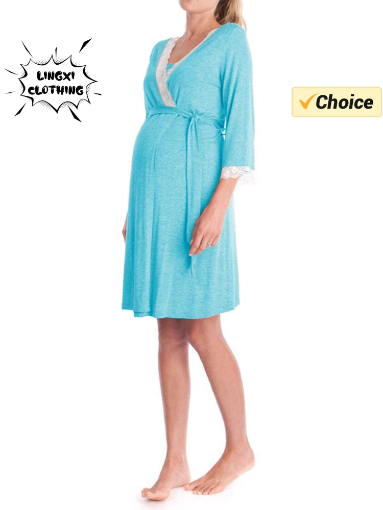 Elegant Maternity Lace Tie Pajama Set ATHLEXES