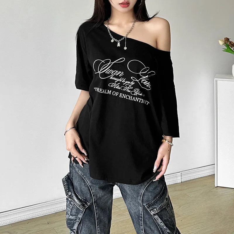 SummerStyle Chic Skew Collar T-Shirt for Women ATHLEXES