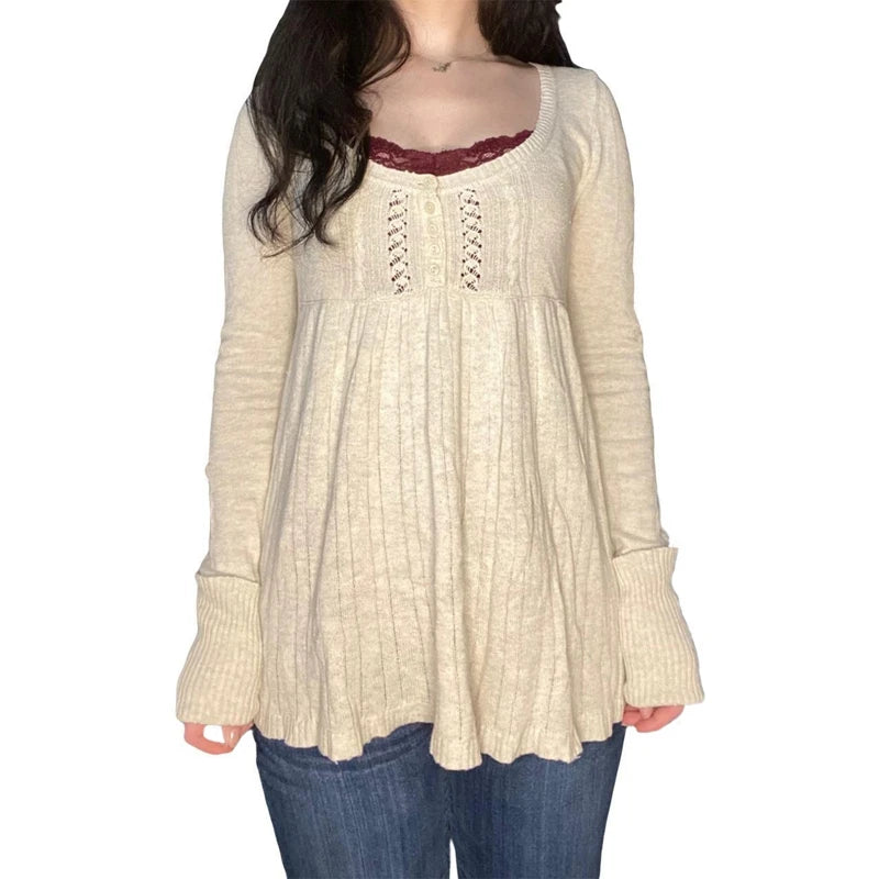 Y2K Aesthetic Vintage Babydoll Knit Sweater Tops ATHLEXES