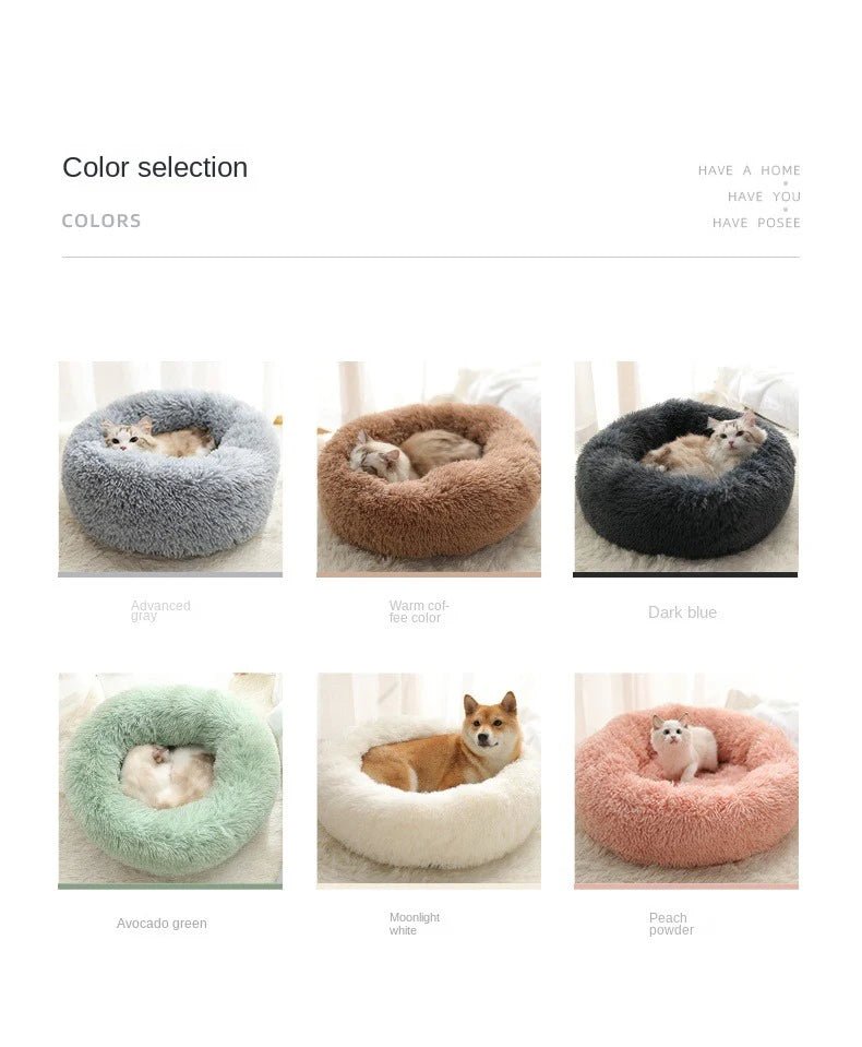 Kimpets Round Cat Bed Dog Pet Bed Kennel Non-Slip Winter Warm Dog Kennel Sleeping Long Plush Soft Puppy Cushion Mat Cat Supplies ATHLEXES