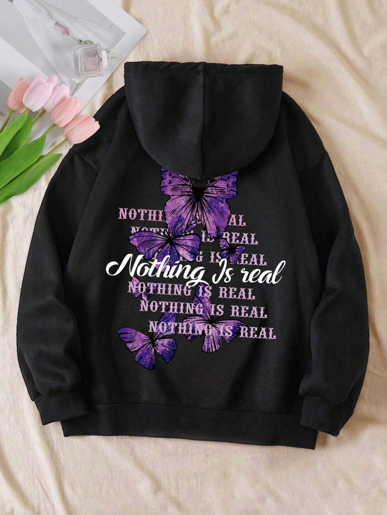 Chic Butterfly Print Fleece Hoodie for Women ATHLEXES