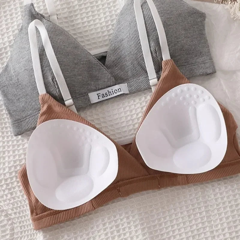 Women Cotton Bra Set Sexy Briefs Low Waist Panties Wire Free Bralette Lingerie Set ATHLEXES