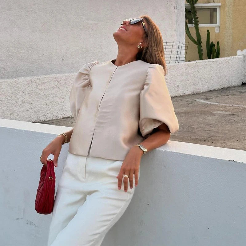Elegant Puffy Sleeve Blouse for Women 2025 Summer Tops ATHLEXES