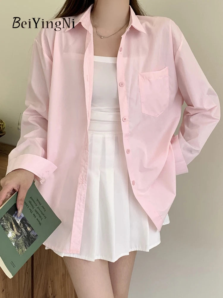 Beiyingni 2024 Spring Autumn Women's Oversized Blouse with Pockets ATHLEXES