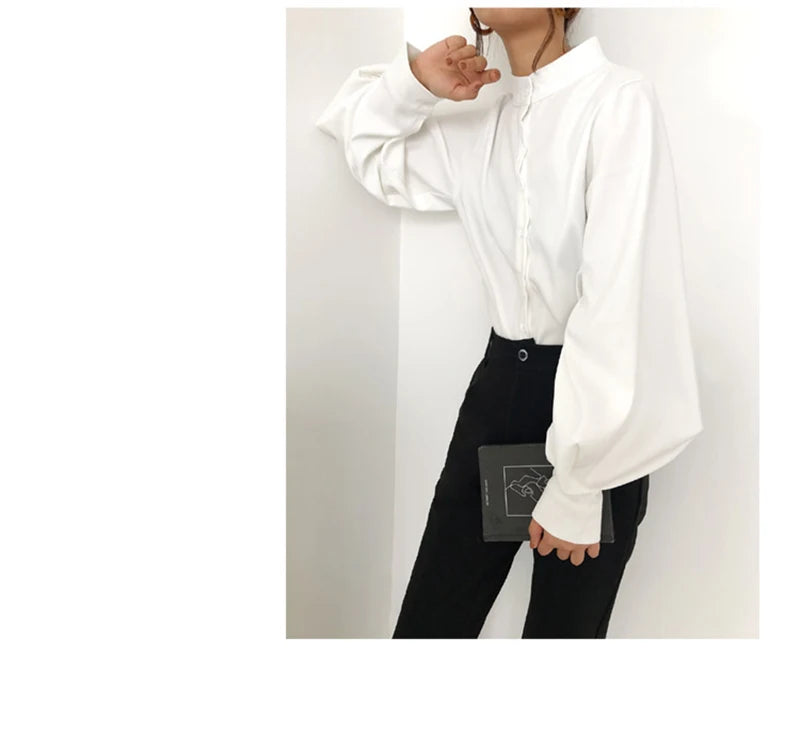 Elegant Lantern Sleeve Blouse for Women - Autumn Winter Office Chic ATHLEXES