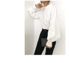 Elegant Lantern Sleeve Blouse for Women - Autumn Winter Office Chic ATHLEXES