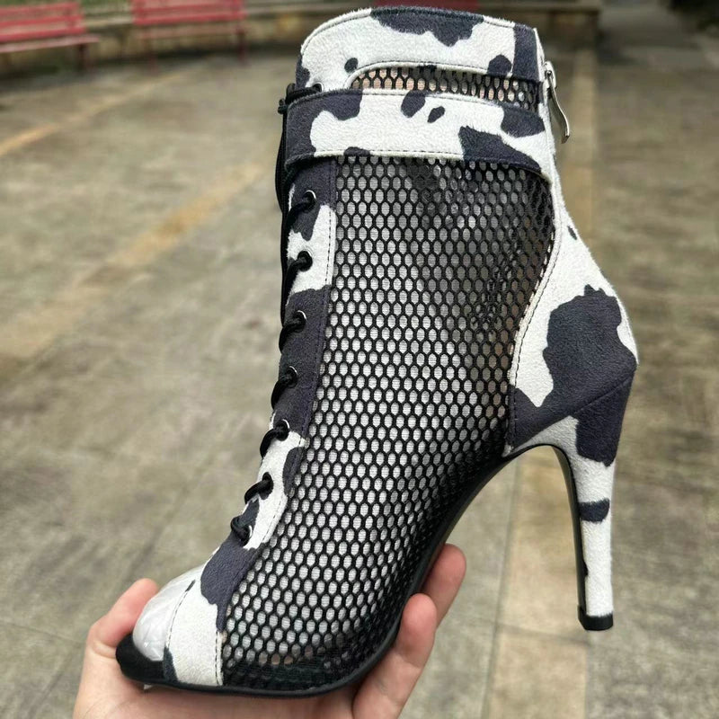 New Sexy High Heels Hollow Mesh Sandals Summer Fashion Trend Comfort Peep Toe Boots Stilettos Jazz Dance Female Shoes Plus Size ATHLEXES