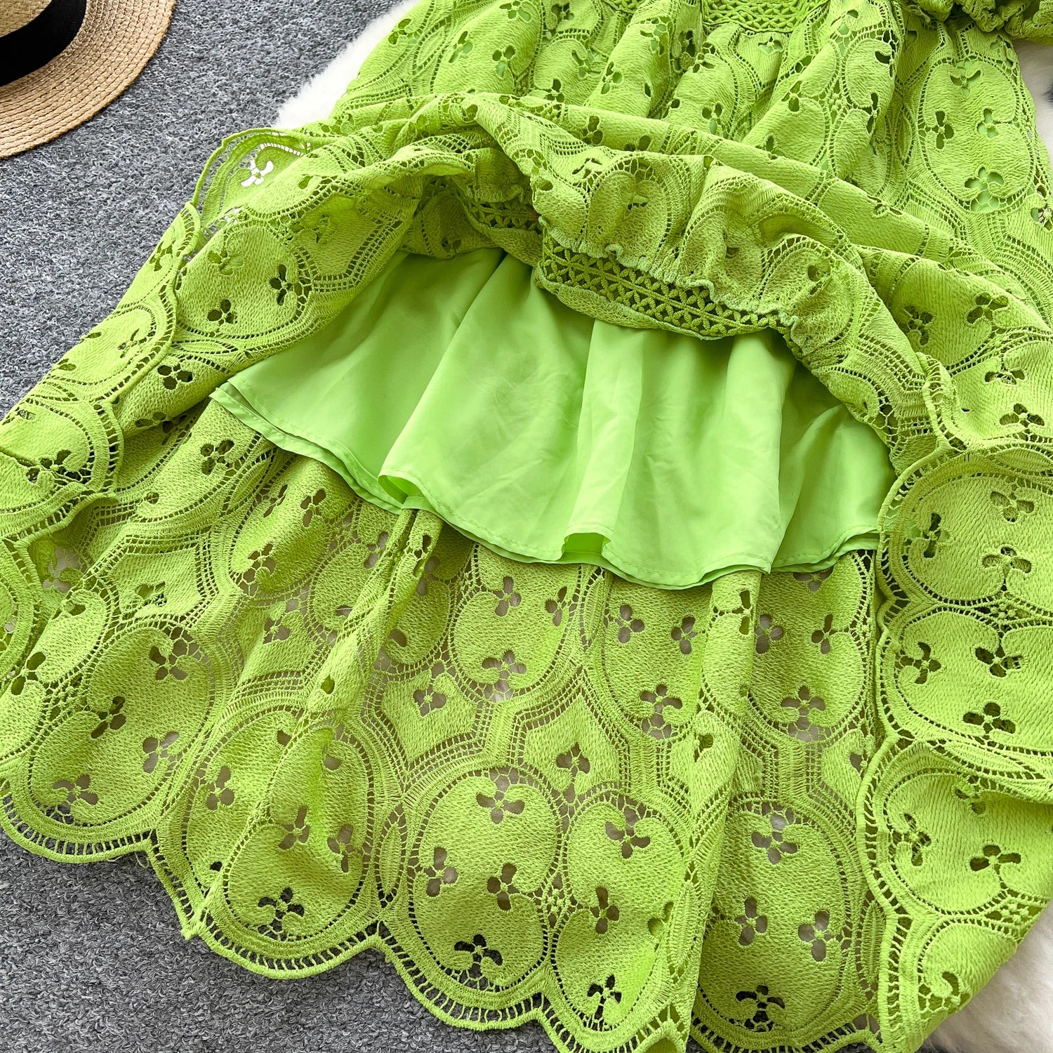 Chic French Lace Ruffle Dress for Women ATHLEXES