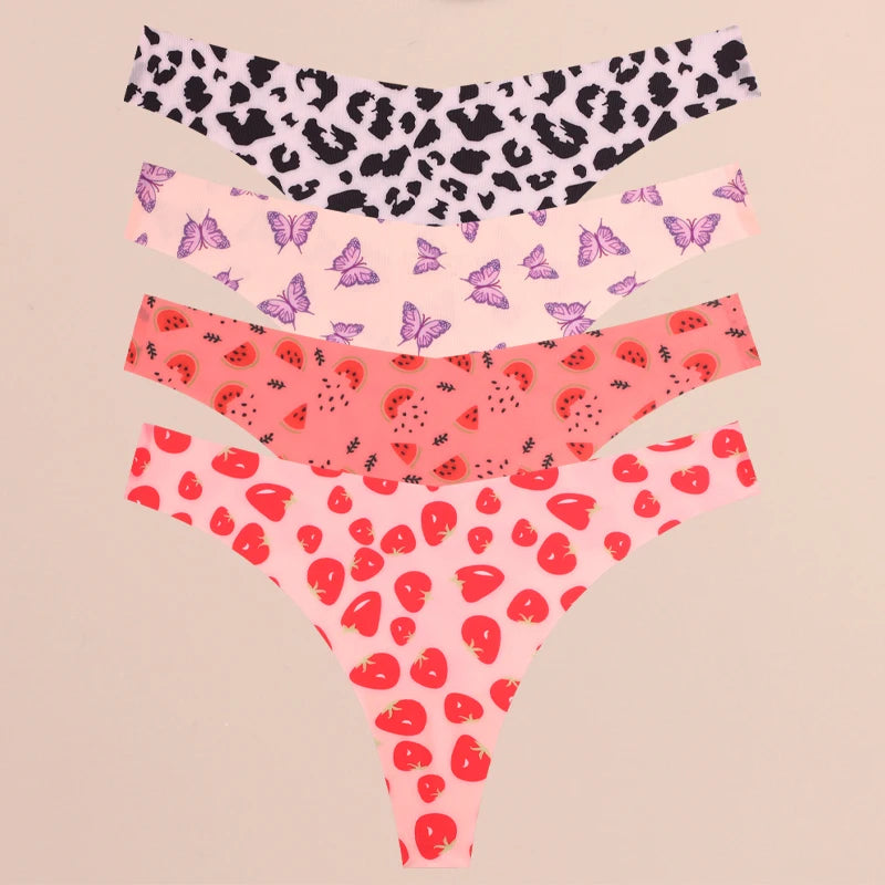 FINETOO 4Pcs Ultra Soft Leopard Print Thongs Comfort Lingerie ATHLEXES