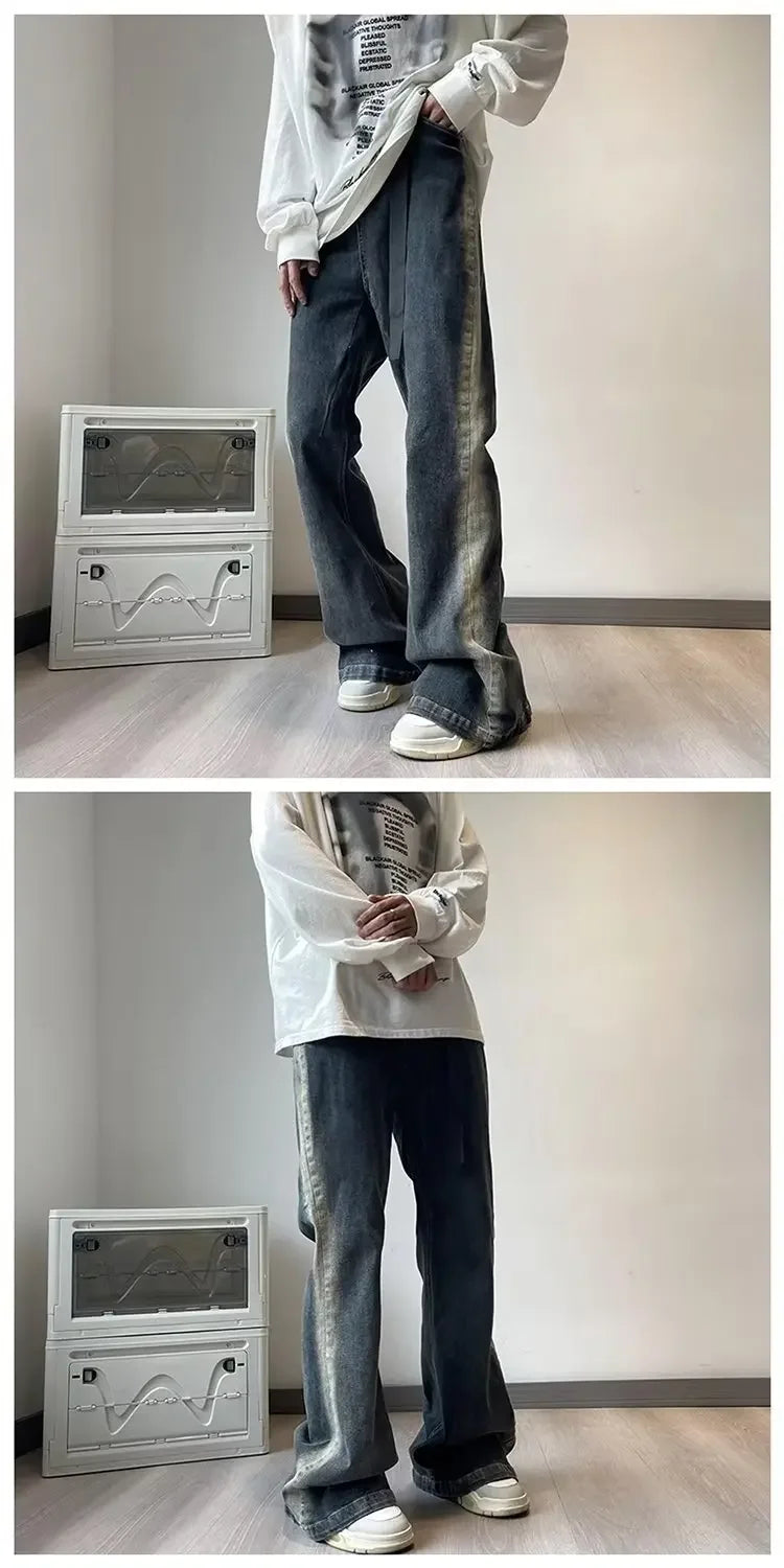 Trendy Gradient Loose-Fit Bell-Bottom Jeans ATHLEXES
