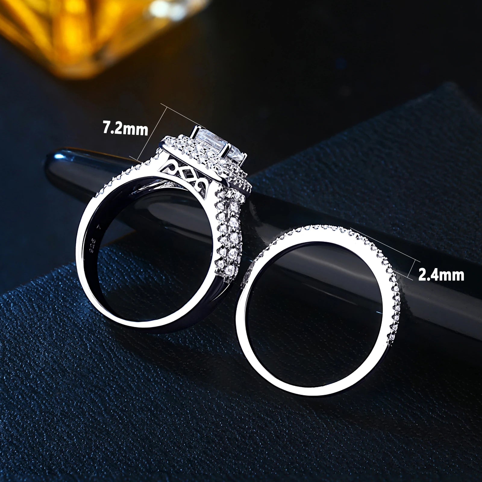 Newshe Elegant 925 Silver Halo Wedding Ring Set ATHLEXES