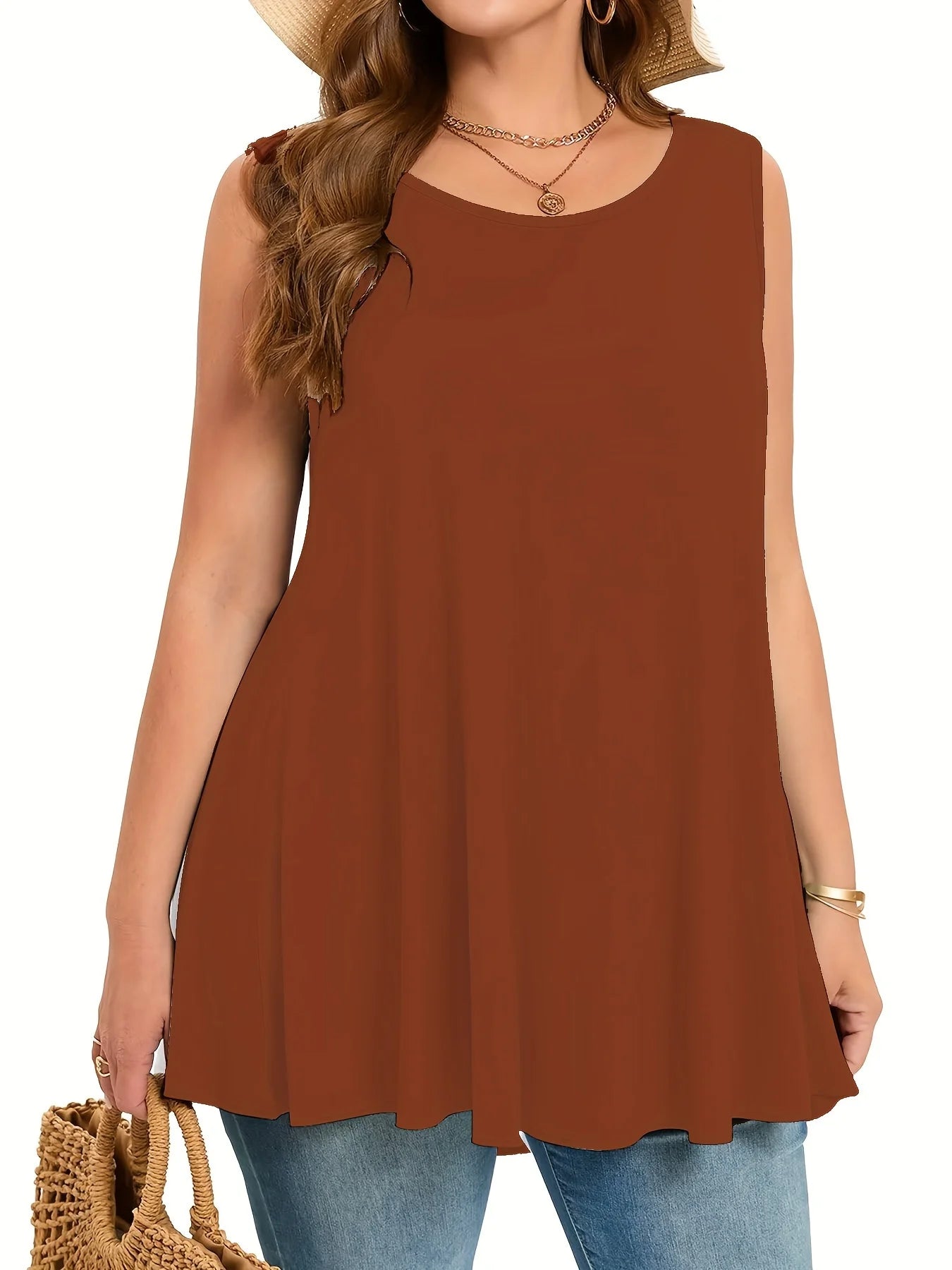 Plus Size Casual Crew Neck Sleeveless Tank Top ATHLEXES
