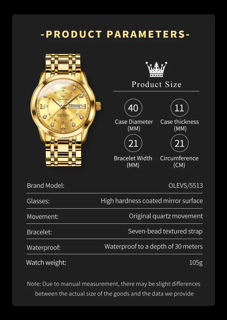 OLEVS Luxury Diamond Quartz Watch for Men ATHLEXES