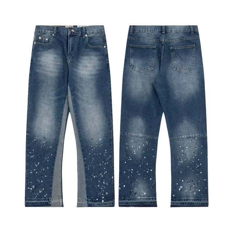 Retro Spliced Denim Trousers for Trendy Couples ATHLEXES
