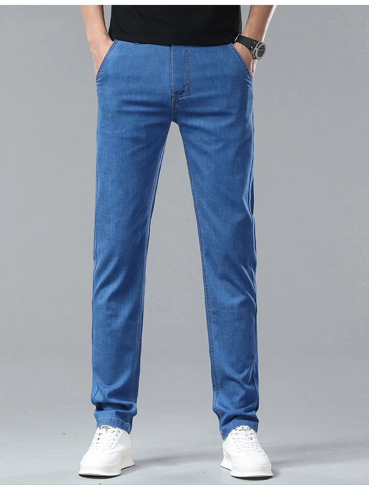 Light Blue Casual Denim Straight Fit Trousers ATHLEXES