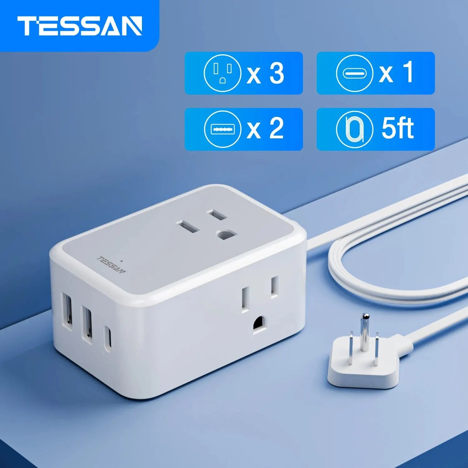 TESSAN Ultra Thin 6-in-1 Power Strip with USB Ports ATHLEXES