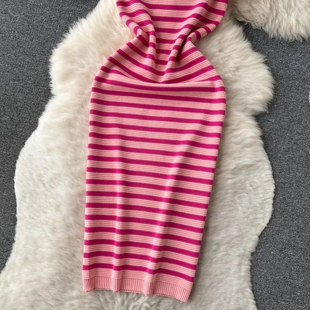 Chic Striped Knit Midi Dress for Summer Style ATHLEXES