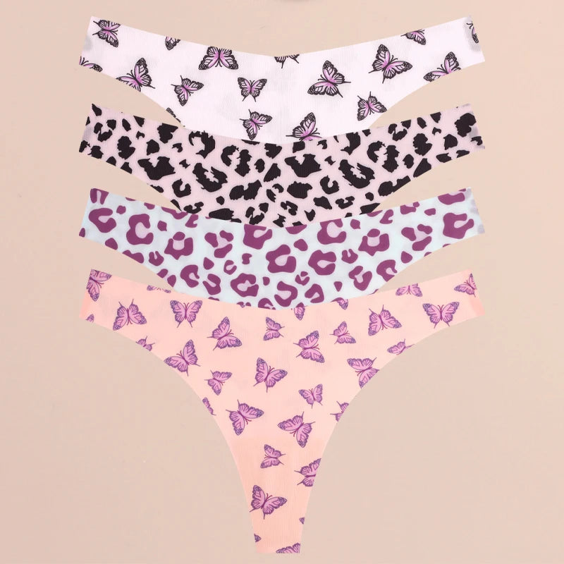 FINETOO 4Pcs Ultra Soft Leopard Print Thongs Comfort Lingerie ATHLEXES