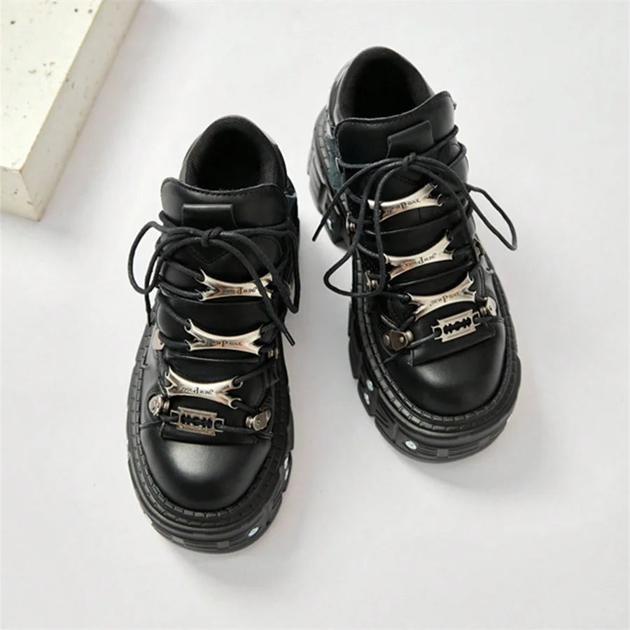 Gothic Chic Black Lace-Up Platform Ankle Boots ATHLEXES