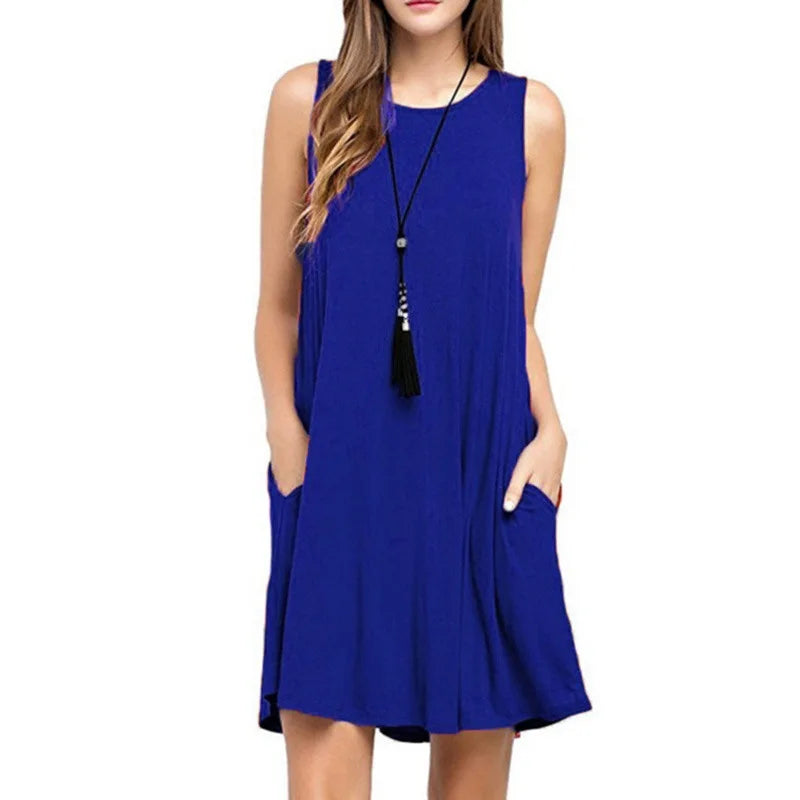 Elegant Summer Sleeveless Beach Dress with Pockets ATHLEXES