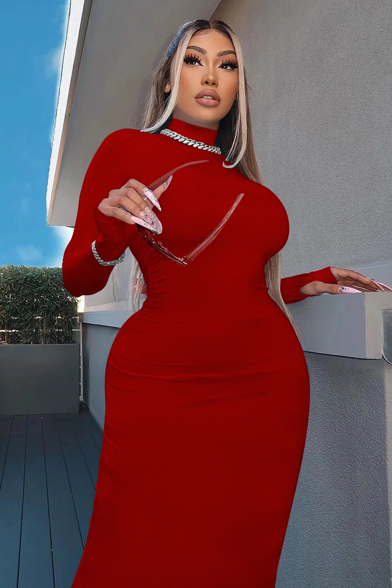 Elegant Slim Fit High Collar Winter Dress ATHLEXES