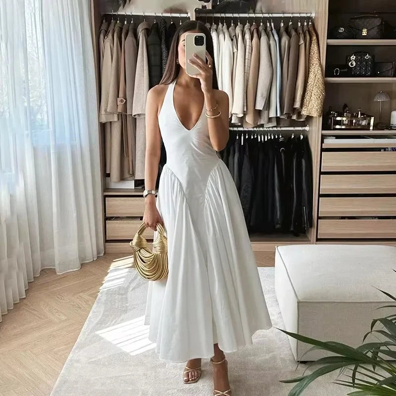 Chic White Backless Halter Dress for Summer Events ATHLEXES