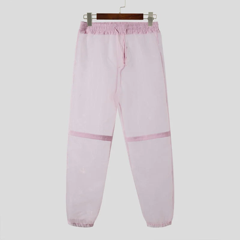 2024 Men's Mesh Transparent Drawstring Joggers Fashion Trousers ATHLEXES