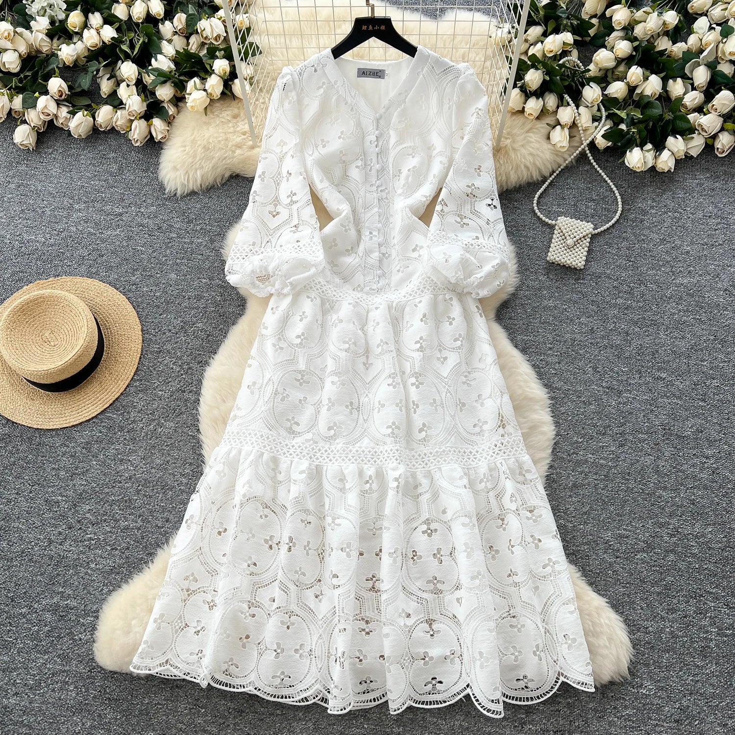 Chic French Lace Ruffle Dress for Women ATHLEXES