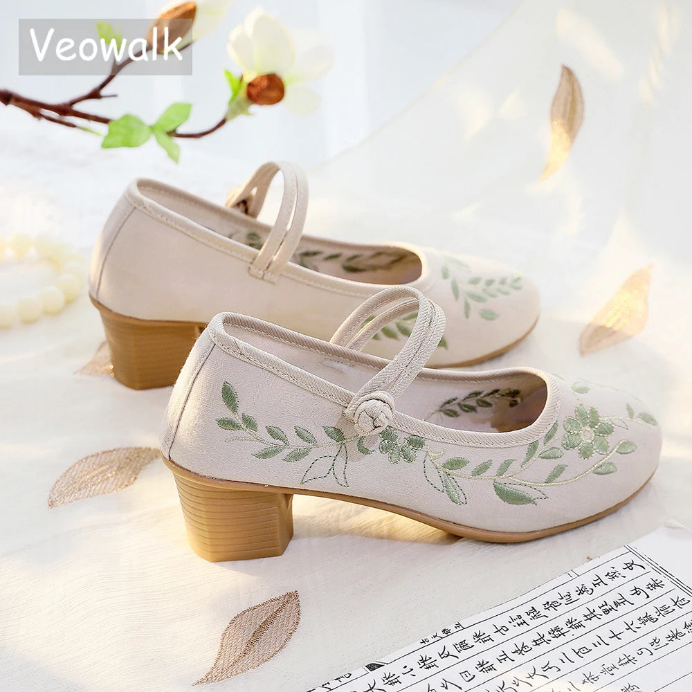 Veowalk Elegant Cotton Mary Jane Block Heels ATHLEXES