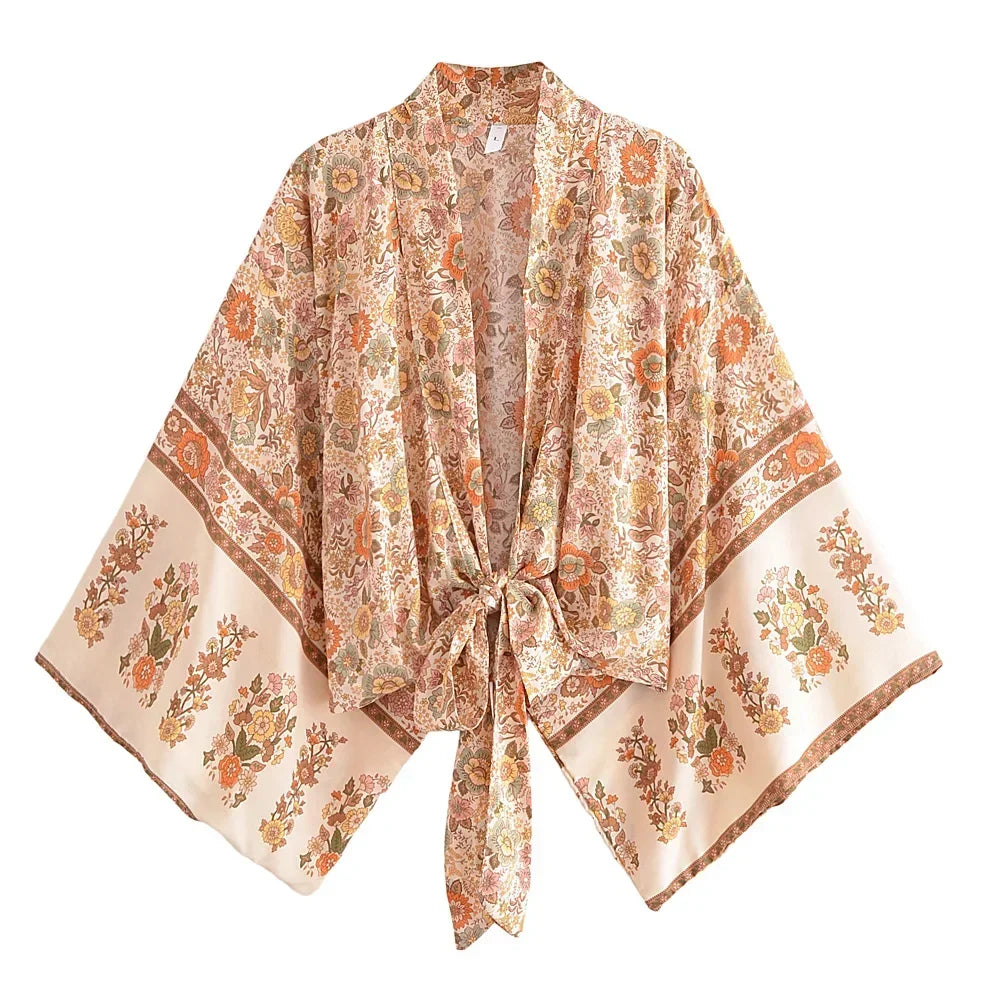 Happie Queens Boho Floral Kimono Bikini Cover-up ATHLEXES