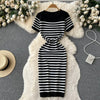 Chic Striped Knit Midi Dress for Summer Style ATHLEXES