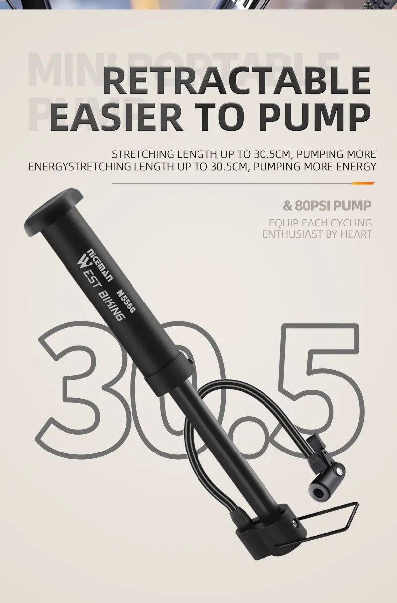 West Biking 80 PSI Manual Bicycle Pump Inflator ATHLEXES