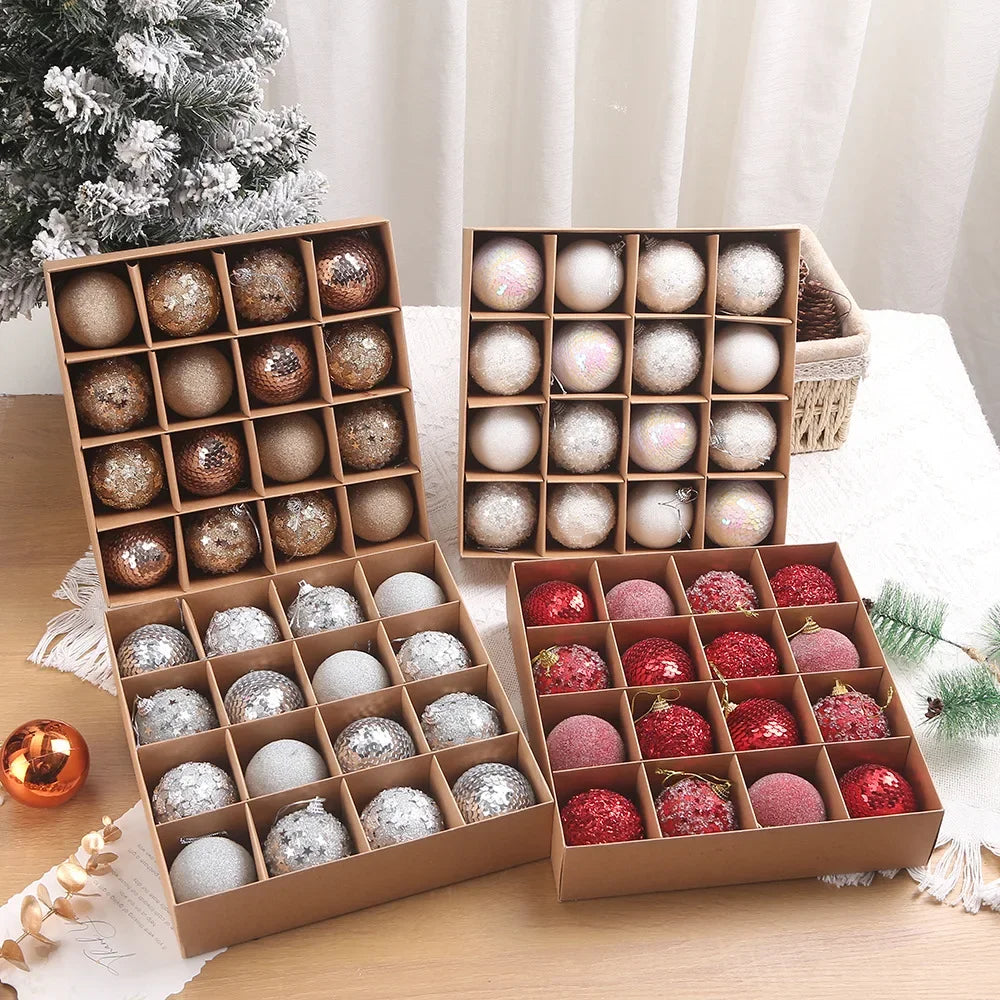 Champagne Gold & Red Glitter Xmas Ball Set 16pcs ATHLEXES