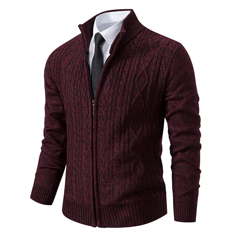 Velvet Warmth High Collar Cardigan for Men - Winter Knitwear ATHLEXES