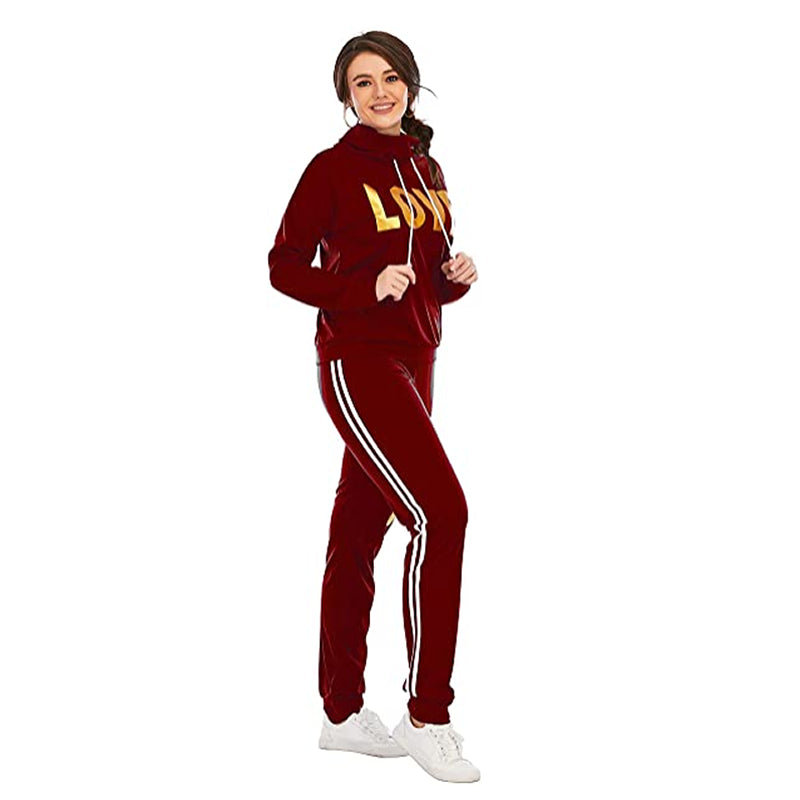 Chic Love Print High Neck Hoodie and Pants Set ATHLEXES