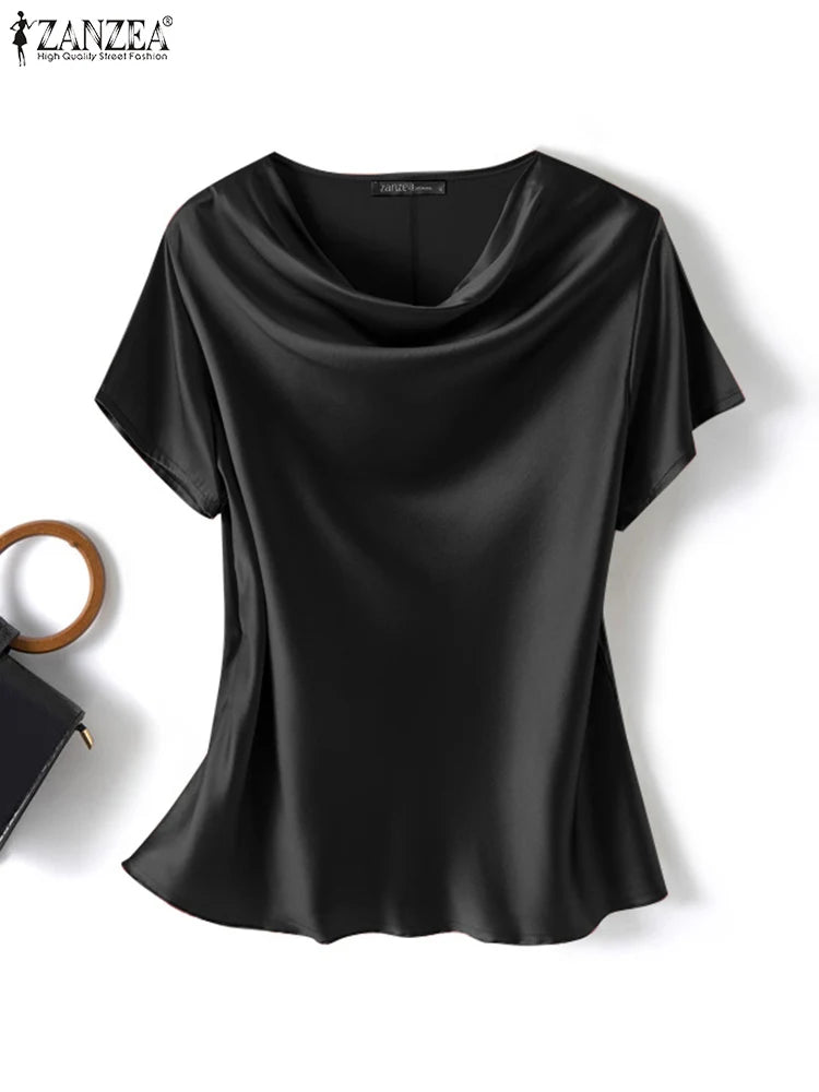 ZANZEA Women's Elegant Satin Summer Blouse ATHLEXES