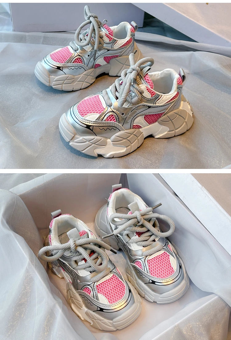 Chic Pink Leather Running Shoes for Young Girls ATHLEXES