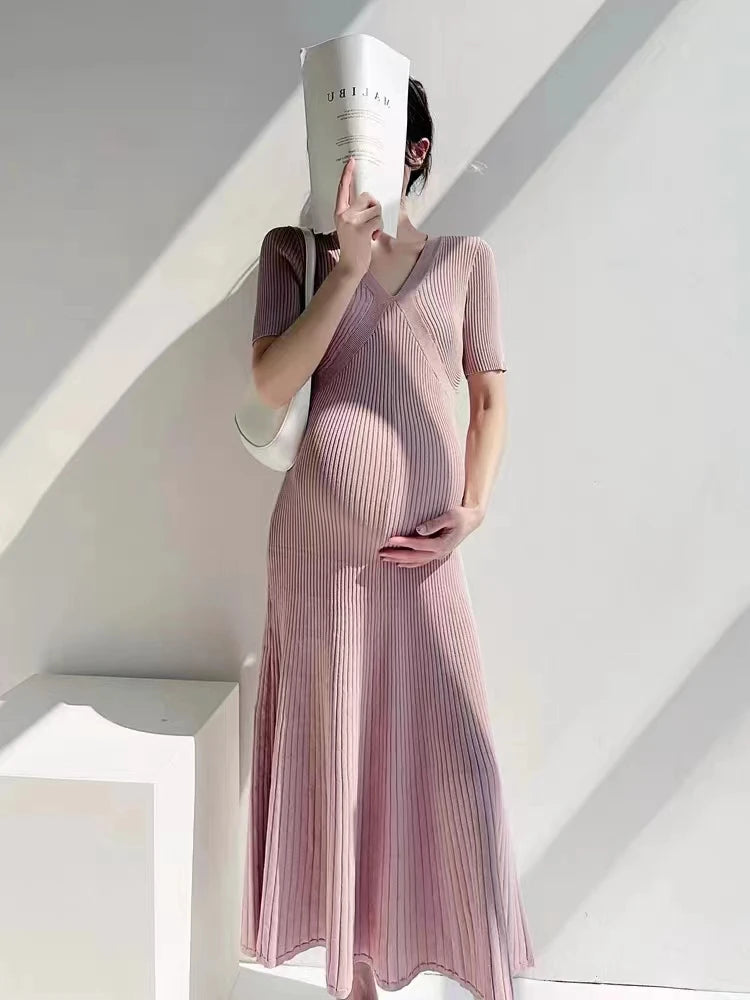 Korean Style Maternity V-Neck Knit Dress ATHLEXES