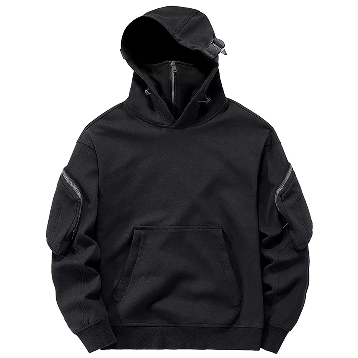 Men's Techwear Cyberpunk Zip Up Hoodie with High Neck Mask ATHLEXES
