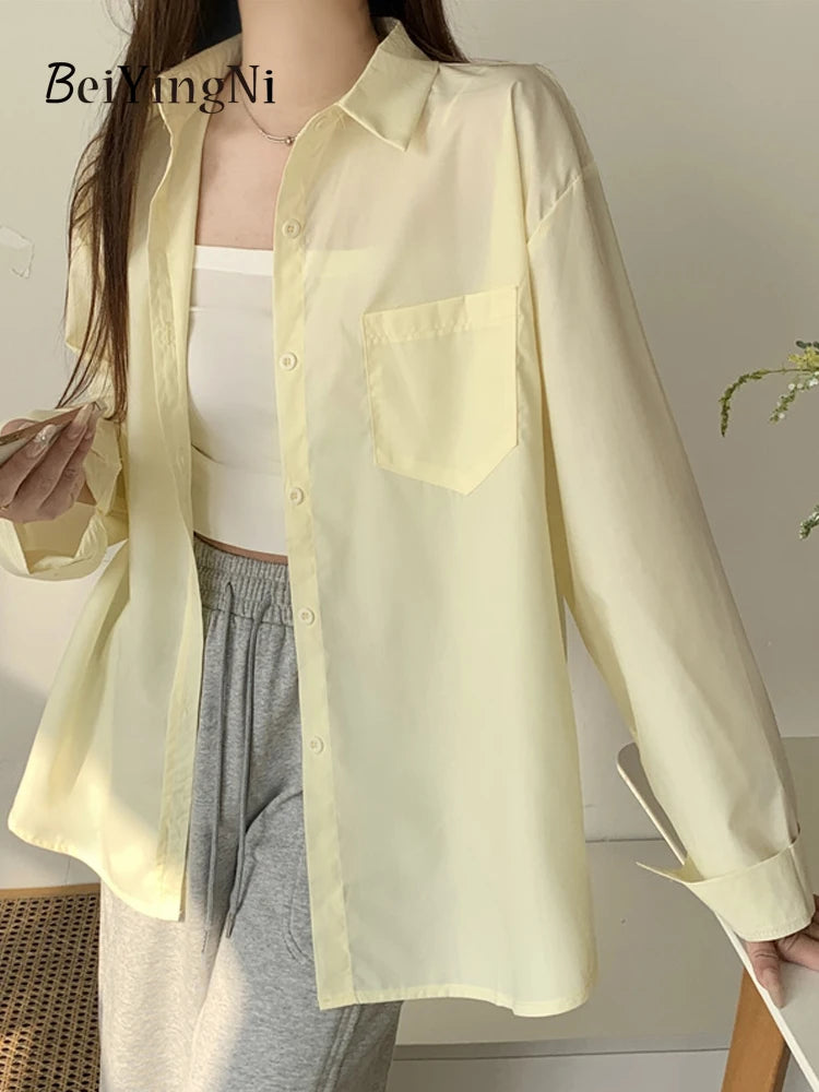 Beiyingni 2024 Spring Autumn Women's Oversized Blouse with Pockets ATHLEXES