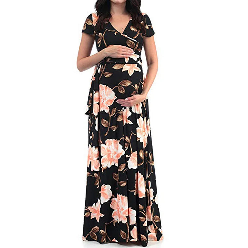 BloomEase Floral Maternity Maxi Dress ATHLEXES