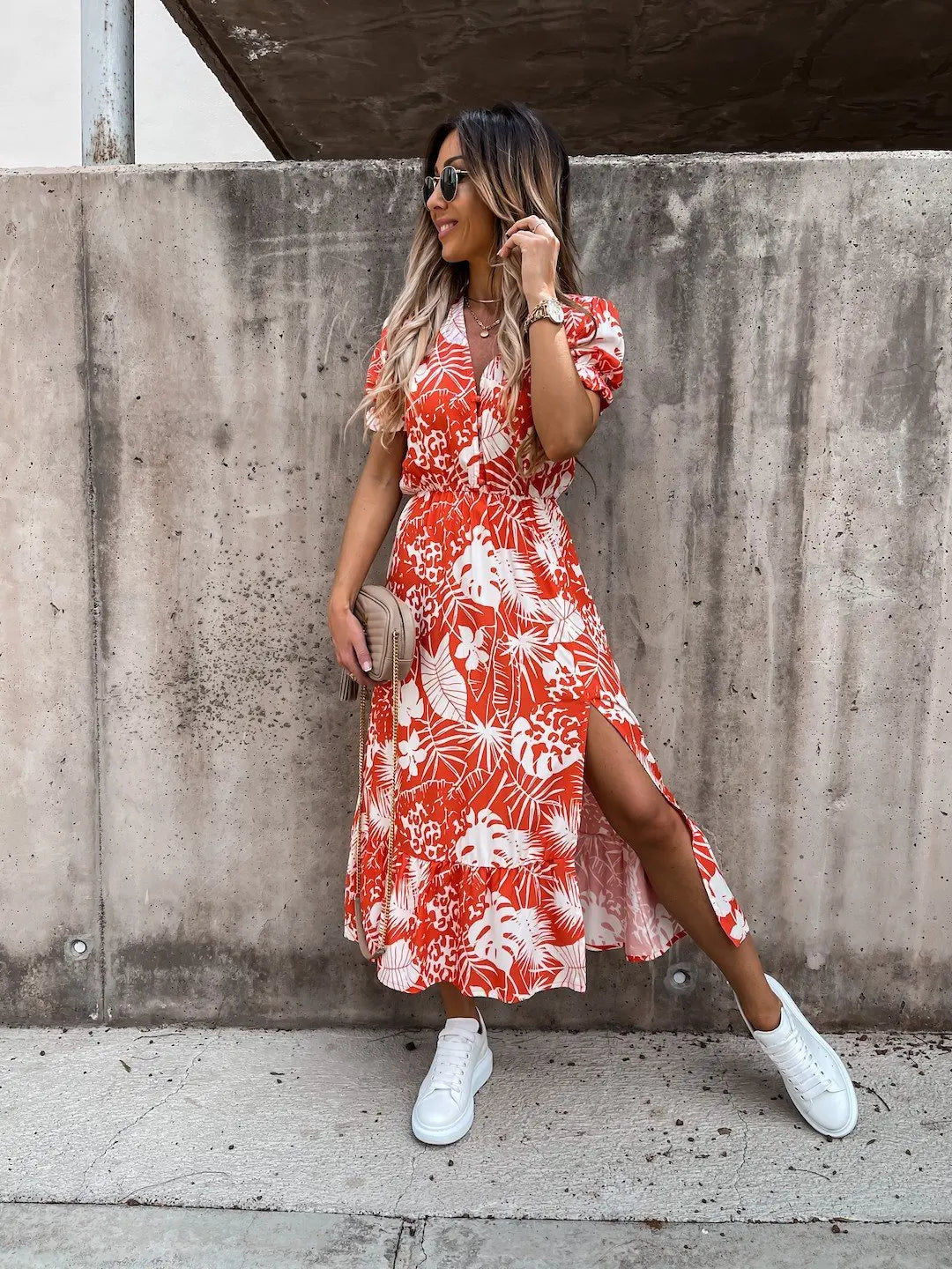 Elegant Floral V Neck Maxi Dress for Women ATHLEXES