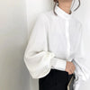 Elegant Lantern Sleeve Blouse for Women - Autumn Winter Office Chic ATHLEXES