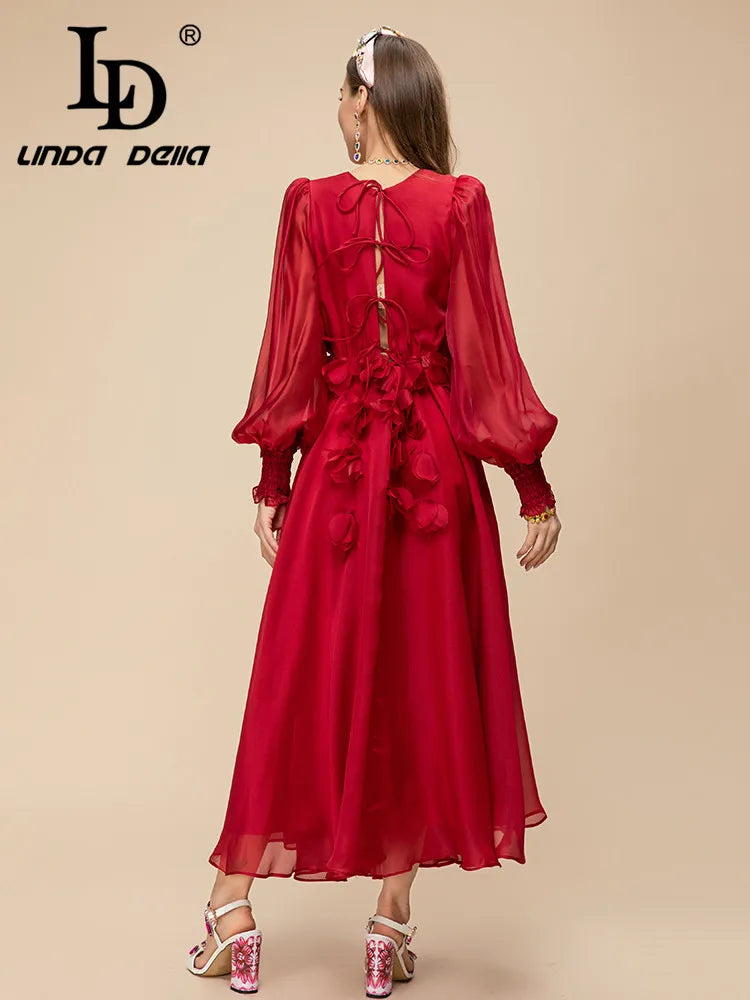 Elegant Red Chiffon Party Dress for Women ATHLEXES