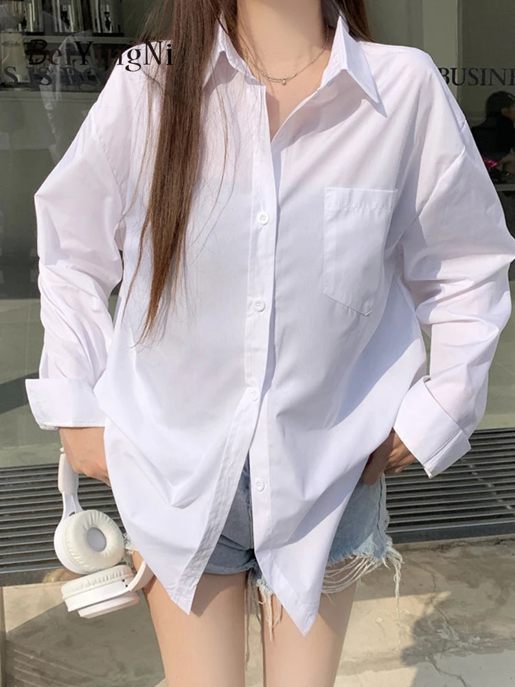 Beiyingni 2024 Spring Autumn Women's Oversized Blouse with Pockets ATHLEXES