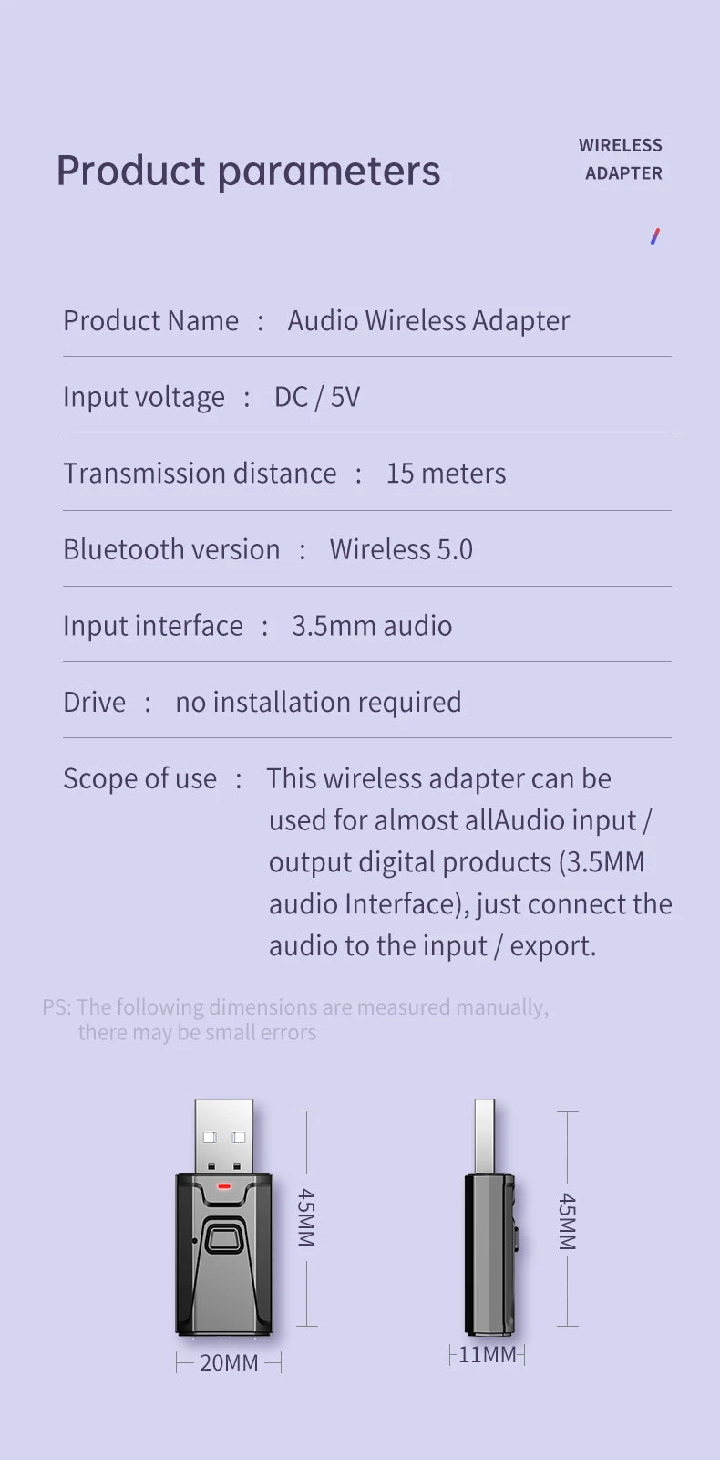 Opansten Bluetooth 5.0 Audio Adapter Dongle ATHLEXES
